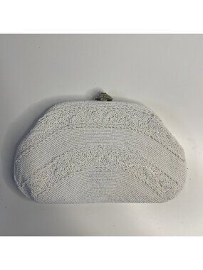 Vintage Evening Clutch Purse ~ White Beaded ~ Wedding Prom Formal ~Japan